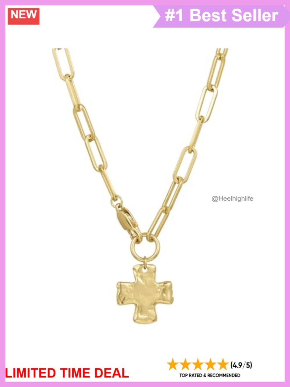 Chunky Cross Chain Necklace Waterproof Tarnish-Free Gold PVD Stainless Steel
